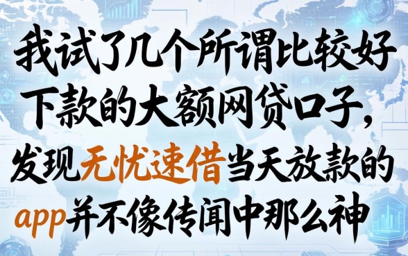 我试了几个所谓比较好下款的大额网贷口子，发现无忧速借当天放款的app并不像传闻中那么神