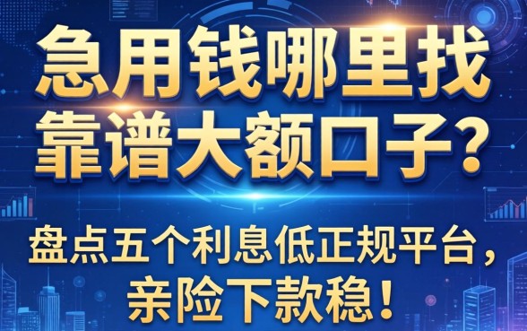 急用钱哪里找靠谱大额口子？盘点五个利息低正规平台，亲测下款稳！