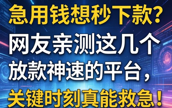 急用钱想秒下款？网友亲测这几个放款神速的平台，关键时刻真能救急！