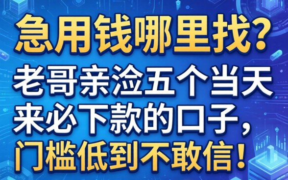 急用钱哪里找？老哥亲测五个当天必下款的口子，门槛低到不敢信！