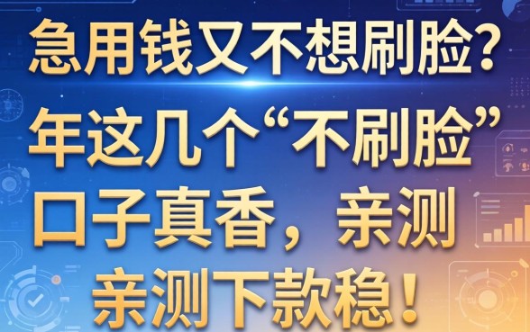 急用钱又不想刷脸？2026年这几个“不刷脸”口子真香，亲测下款稳！