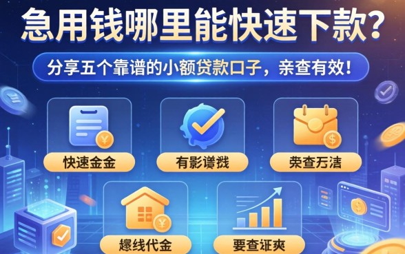 急用钱哪里能快速下款？分享五个靠谱的小额贷款口子，亲测有效！