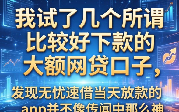 我试了几个所谓比较好下款的大额网贷口子，发现无忧速借当天放款的app并不像传闻中那么神