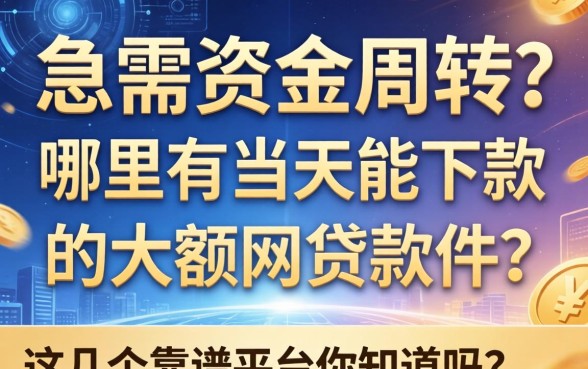 急需资金周转？哪里有当天能下款的大额网贷软件？这几个靠谱平台你知道吗？