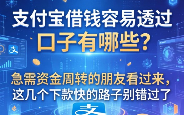 支付宝借钱容易通过的口子有哪些？急需资金周转的朋友看过来，这几个下款快的路子别错过了