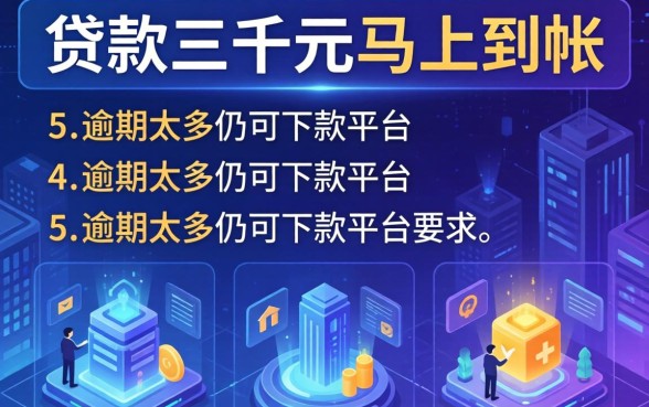 贷款三千元马上到帐的，详细阐述5个逾期太多仍可下款的平台