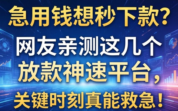急用钱想秒下款？网友亲测这几个放款神速的平台，关键时刻真能救急！